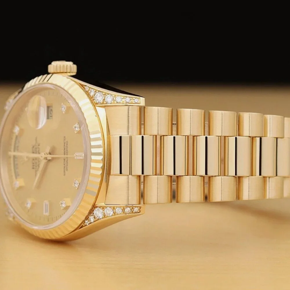PAPER ROLEX MENS DAY-DATE FACTORY DIAMOND 18K YELLOW GOLD PRESIDENT WATCH